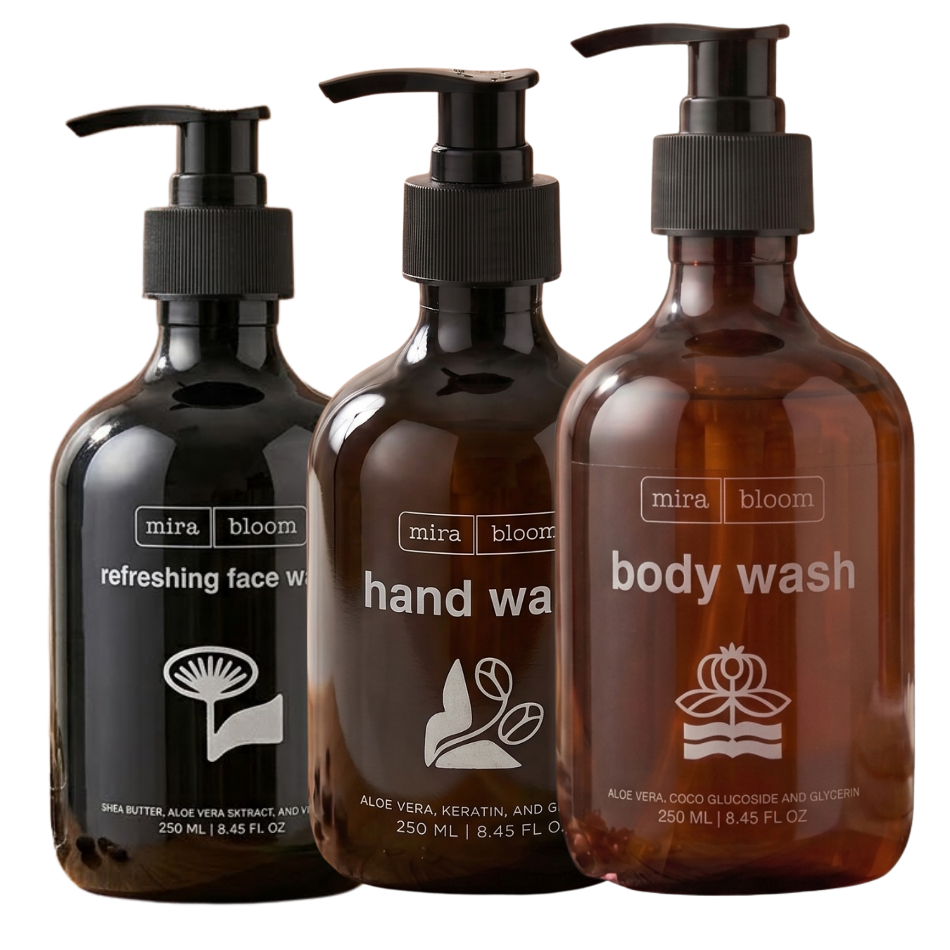Mira Bloom Hand Wash, Body Wash & Face Wash Combo – 3 x 250ml