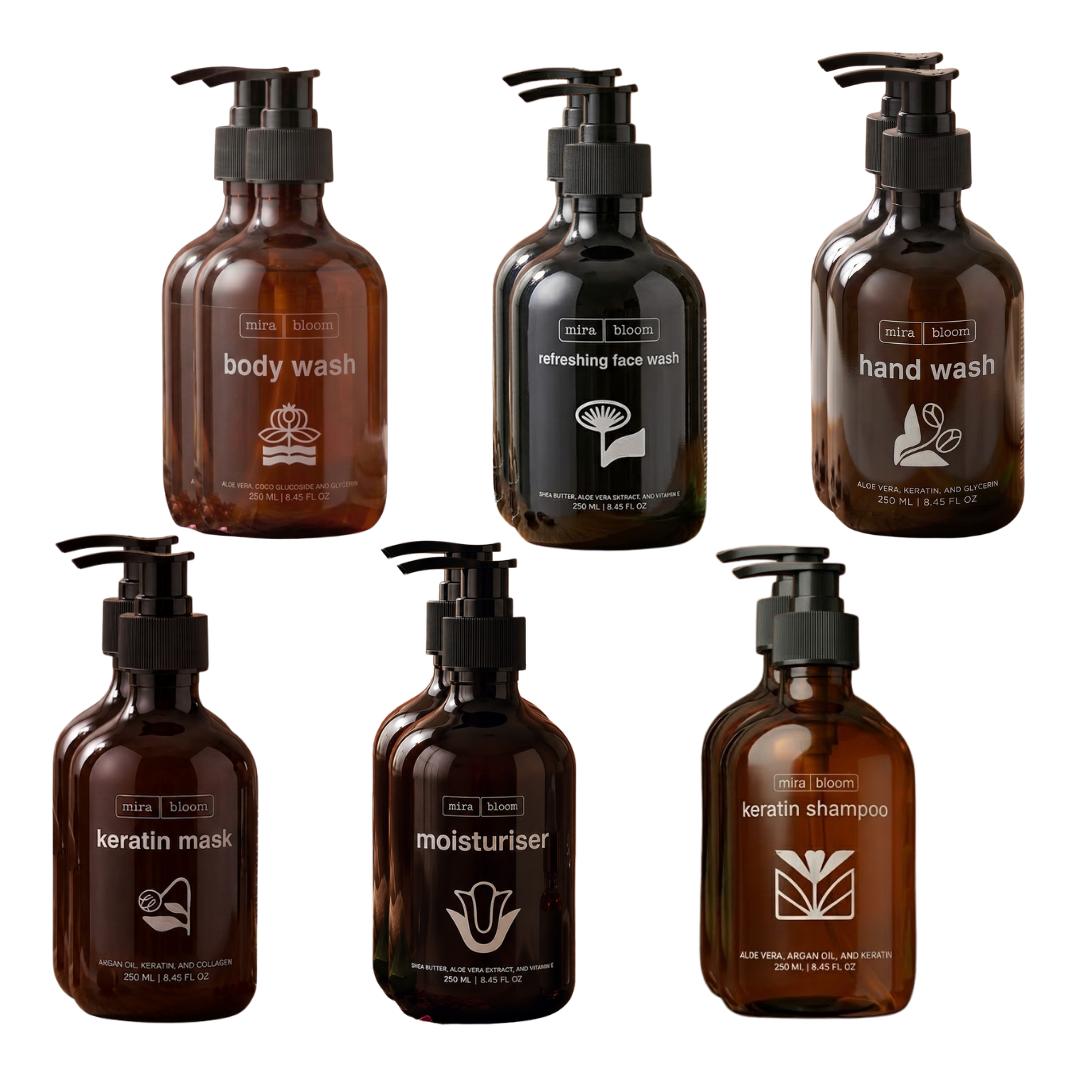 Mira Bloom All-in-One Complete Care Combo – 2 Keratin Repair Shampoo, 2 Hair Mask, 2 Face Wash, 2 Body Wash, 2 Hand Wash & 2 Moisturiser